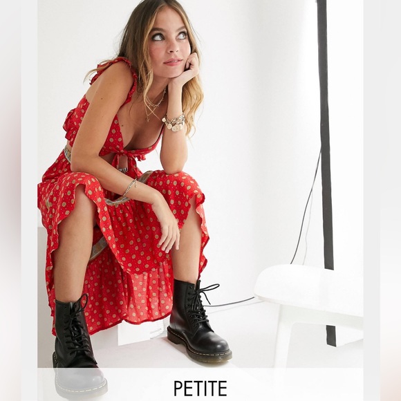 SISTERS OF THE TRIBE Petite Floral Print Ruffle Tie Front Crop Top & Midi Skirt - Picture 2 of 16